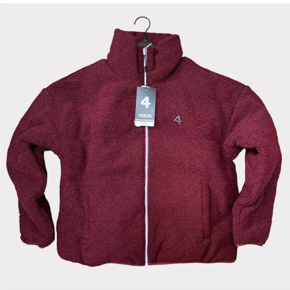 FOURLAPS Polar Quilted Sherpa Jacket Burgandy/Smoke - Picture 2 of 14